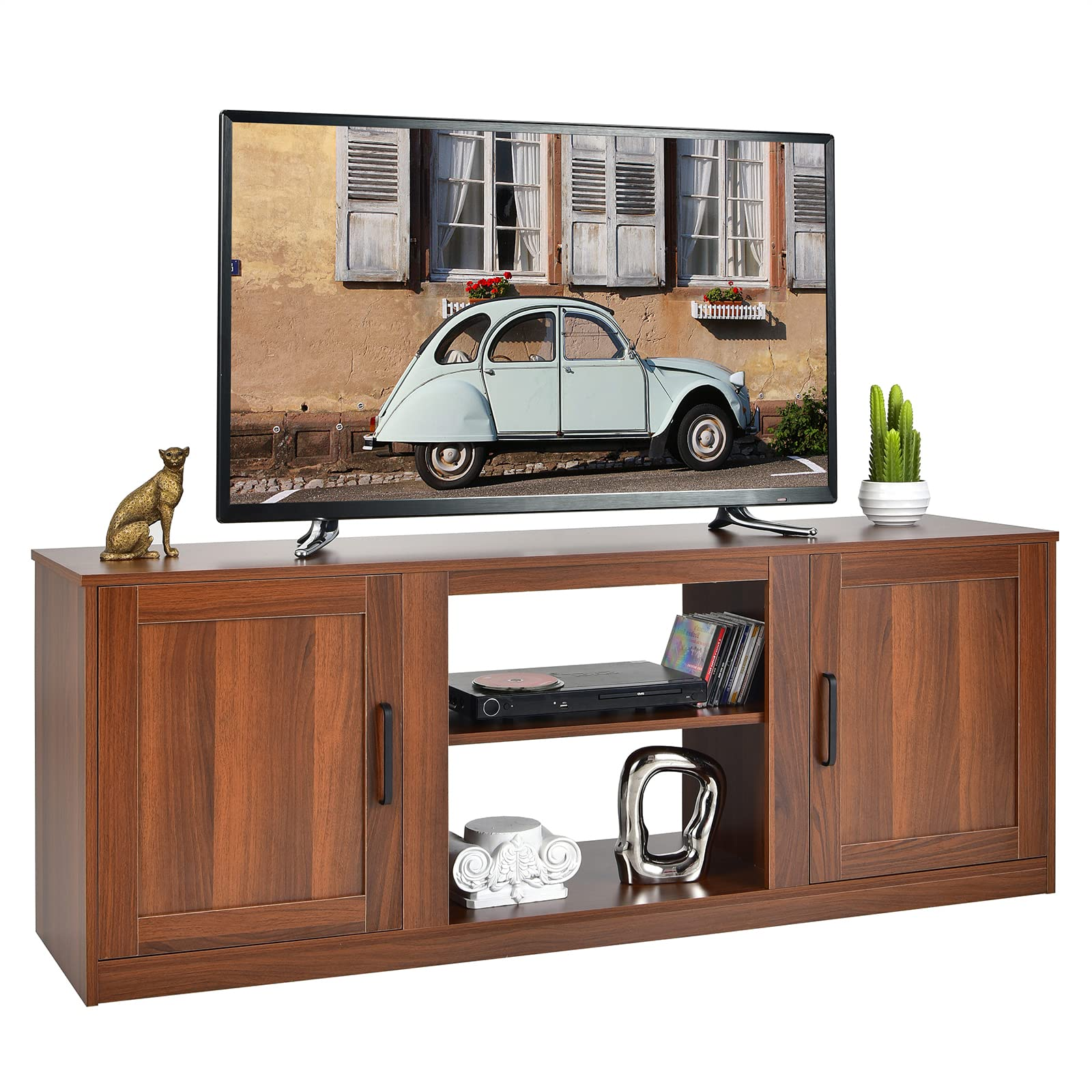 Meuble TV Tangkula de style rustique avec portes coulissantes doubles